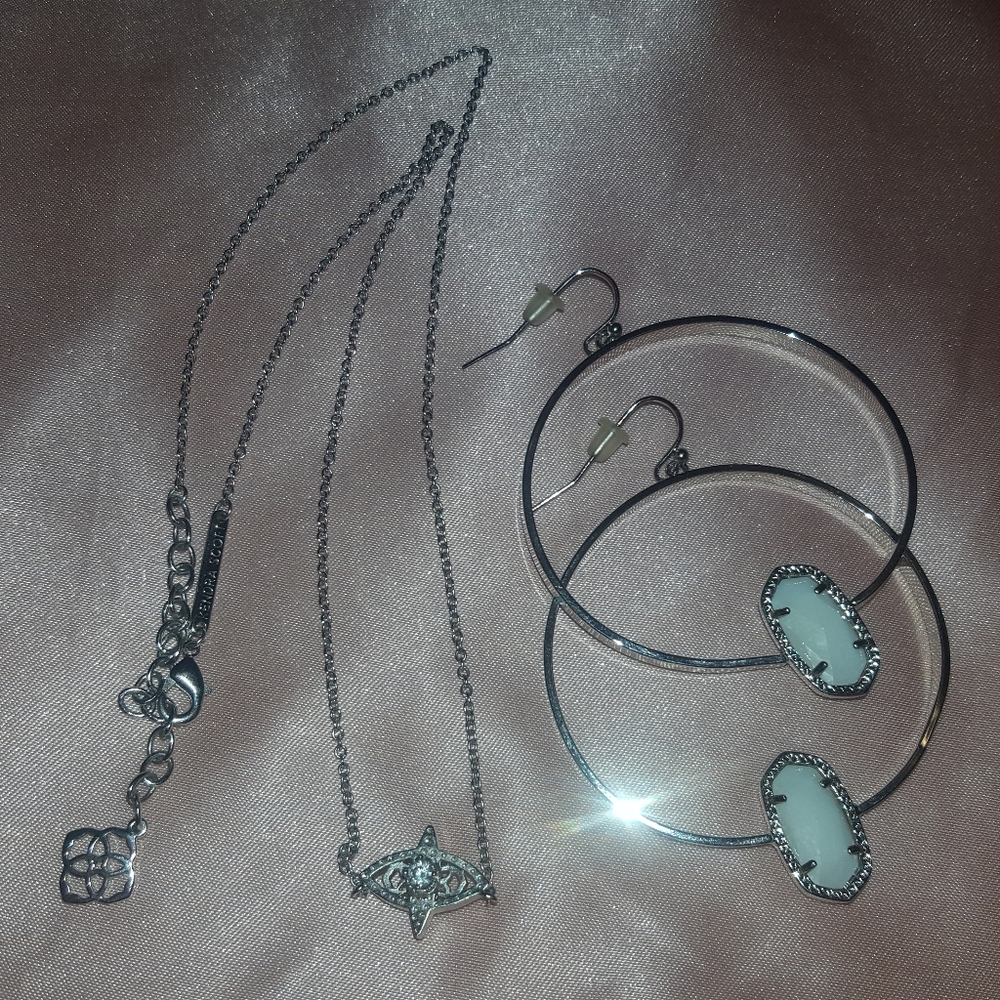 Kendra scott eye necklace Elora hoop earrings silver set